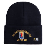 U.S. Army 79th Infantry Brigade Combat Team Logo Embroidered 12 Inch Solid Knit Cuff Long Beanie Made in USA - Navy OSFM