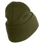 U.S. Army 79th Infantry Brigade Combat Team Logo Embroidered 12 Inch Solid Knit Cuff Long Beanie Made in USA - Olive OSFM