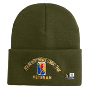 U.S. Army 79th Infantry Brigade Combat Team Logo Embroidered 12 Inch Solid Knit Cuff Long Beanie Made in USA - Olive OSFM