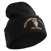 U.S. Army 13th Airborne Divison Logo Embroidered 12 Inch Solid Knit Cuff Long Beanie Made in USA - Black OSFM