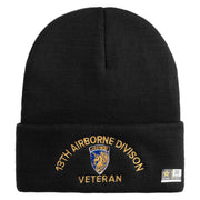 U.S. Army 13th Airborne Divison Logo Embroidered 12 Inch Solid Knit Cuff Long Beanie Made in USA - Black OSFM
