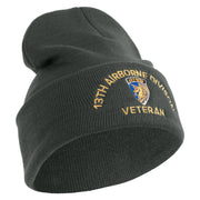 U.S. Army 13th Airborne Divison Logo Embroidered 12 Inch Solid Knit Cuff Long Beanie Made in USA - Graphite OSFM
