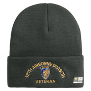 U.S. Army 13th Airborne Divison Logo Embroidered 12 Inch Solid Knit Cuff Long Beanie Made in USA - Graphite OSFM