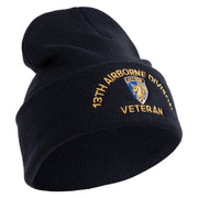 U.S. Army 13th Airborne Divison Logo Embroidered 12 Inch Solid Knit Cuff Long Beanie Made in USA - Navy OSFM
