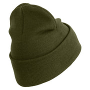 U.S. Army 13th Airborne Divison Logo Embroidered 12 Inch Solid Knit Cuff Long Beanie Made in USA - Olive OSFM