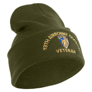 U.S. Army 13th Airborne Divison Logo Embroidered 12 Inch Solid Knit Cuff Long Beanie Made in USA - Olive OSFM