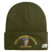 U.S. Army 13th Airborne Divison Logo Embroidered 12 Inch Solid Knit Cuff Long Beanie Made in USA - Olive OSFM