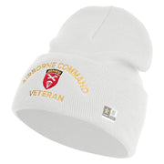 U.S. Army Airborne Command Logo Embroidered 12 Inch Solid Knit Cuff Long Beanie Made in USA - White OSFM