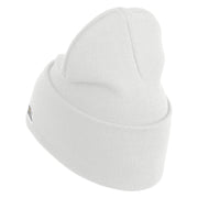 U.S. Army Airborne Command Logo Embroidered 12 Inch Solid Knit Cuff Long Beanie Made in USA - White OSFM