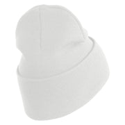 U.S. Army Airborne Command Logo Embroidered 12 Inch Solid Knit Cuff Long Beanie Made in USA - White OSFM