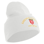 U.S. Army Airborne Command Logo Embroidered 12 Inch Solid Knit Cuff Long Beanie Made in USA - White OSFM