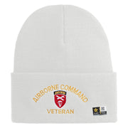 U.S. Army Airborne Command Logo Embroidered 12 Inch Solid Knit Cuff Long Beanie Made in USA - White OSFM