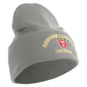 U.S. Army Airborne Command Logo Embroidered 12 Inch Solid Knit Cuff Long Beanie Made in USA - Dk-Ash OSFM