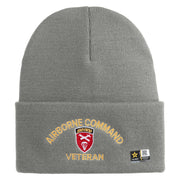 U.S. Army Airborne Command Logo Embroidered 12 Inch Solid Knit Cuff Long Beanie Made in USA - Dk-Ash OSFM