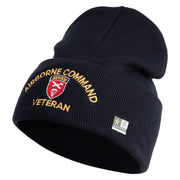 U.S. Army Airborne Command Logo Embroidered 12 Inch Solid Knit Cuff Long Beanie Made in USA - Navy OSFM