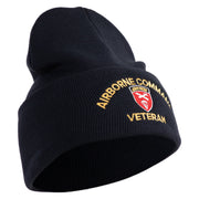 U.S. Army Airborne Command Logo Embroidered 12 Inch Solid Knit Cuff Long Beanie Made in USA - Navy OSFM