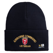 U.S. Army Airborne Command Logo Embroidered 12 Inch Solid Knit Cuff Long Beanie Made in USA - Navy OSFM