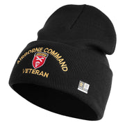 U.S. Army Airborne Command Logo Embroidered 12 Inch Solid Knit Cuff Long Beanie Made in USA - Black OSFM