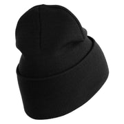 U.S. Army Airborne Command Logo Embroidered 12 Inch Solid Knit Cuff Long Beanie Made in USA - Black OSFM