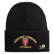 U.S. Army Airborne Command Logo Embroidered 12 Inch Solid Knit Cuff Long Beanie Made in USA - Black OSFM