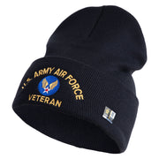 U.S. Army Air Force Logo Embroidered 12 Inch Solid Knit Cuff Long Beanie Made in USA - Navy OSFM