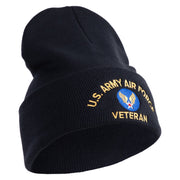 U.S. Army Air Force Logo Embroidered 12 Inch Solid Knit Cuff Long Beanie Made in USA - Navy OSFM
