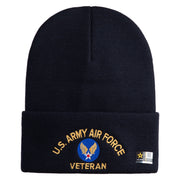 U.S. Army Air Force Logo Embroidered 12 Inch Solid Knit Cuff Long Beanie Made in USA - Navy OSFM