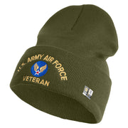 U.S. Army Air Force Logo Embroidered 12 Inch Solid Knit Cuff Long Beanie Made in USA - Olive OSFM