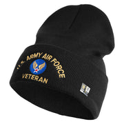 U.S. Army Air Force Logo Embroidered 12 Inch Solid Knit Cuff Long Beanie Made in USA - Black OSFM