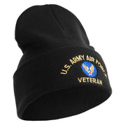 U.S. Army Air Force Logo Embroidered 12 Inch Solid Knit Cuff Long Beanie Made in USA - Black OSFM