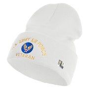 U.S. Army Air Force Logo Embroidered 12 Inch Solid Knit Cuff Long Beanie Made in USA - White OSFM