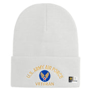 U.S. Army Air Force Logo Embroidered 12 Inch Solid Knit Cuff Long Beanie Made in USA - White OSFM