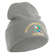 U.S. Army 75 Ranger Regiment Logo Embroidered 12 Inch Solid Knit Cuff Long Beanie Made in USA