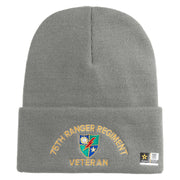 U.S. Army 75 Ranger Regiment Logo Embroidered 12 Inch Solid Knit Cuff Long Beanie Made in USA