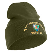 U.S. Army 75 Ranger Regiment Logo Embroidered 12 Inch Solid Knit Cuff Long Beanie Made in USA - Olive OSFM