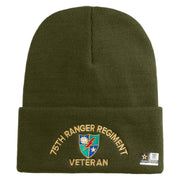 U.S. Army 75 Ranger Regiment Logo Embroidered 12 Inch Solid Knit Cuff Long Beanie Made in USA - Olive OSFM