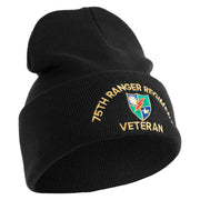 U.S. Army 75 Ranger Regiment Logo Embroidered 12 Inch Solid Knit Cuff Long Beanie Made in USA - Black OSFM