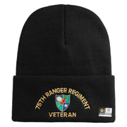 U.S. Army 75 Ranger Regiment Logo Embroidered 12 Inch Solid Knit Cuff Long Beanie Made in USA - Black OSFM