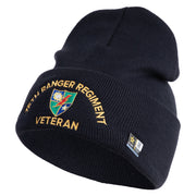 U.S. Army 75 Ranger Regiment Logo Embroidered 12 Inch Solid Knit Cuff Long Beanie Made in USA - Navy OSFM