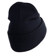 U.S. Army 75 Ranger Regiment Logo Embroidered 12 Inch Solid Knit Cuff Long Beanie Made in USA - Navy OSFM