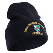 U.S. Army 75 Ranger Regiment Logo Embroidered 12 Inch Solid Knit Cuff Long Beanie Made in USA - Navy OSFM