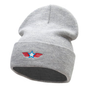 Winged Star Embroidered 12 Inch Long Knitted Beanie