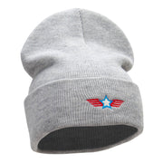 Winged Star Embroidered 12 Inch Long Knitted Beanie