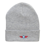 Winged Star Embroidered 12 Inch Long Knitted Beanie