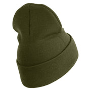 U.S. Army 75th Ranger Regiment Logo Embroidered 12 Inch Solid Knit Cuff Long Beanie Made in USA - Olive OSFM