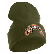 U.S. Army 75th Ranger Regiment Logo Embroidered 12 Inch Solid Knit Cuff Long Beanie Made in USA - Olive OSFM
