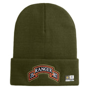 U.S. Army 75th Ranger Regiment Logo Embroidered 12 Inch Solid Knit Cuff Long Beanie Made in USA - Olive OSFM
