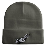 1865 Alice in Wonderland White Rabbit Embroidered 12" Beanie - Charcoal OSFM