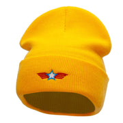 Winged Star Embroidered 12 Inch Long Knitted Beanie