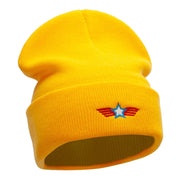 Winged Star Embroidered 12 Inch Long Knitted Beanie